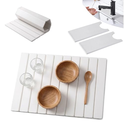 Stone Dish Drying Mat for Kitchen Counter, Quick Dry Stone Mats | 24'' x 15'', Includes 1 Dish Mat & 1 Faucet Mat - size: 24" x 15"