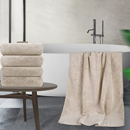 POLYTE 330 GSM Poly Blend Microfiber Quick Dry Bath Towel, 30x57 in, 4 Pack - color: Beige