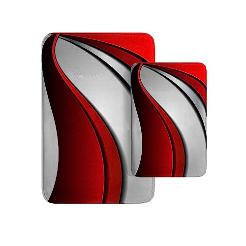 Britimes Modern Abstract Art Bathroom Rug Mat Set of 2, Red and Gray Washable Cover Floor Rug Carpets Floor Bath Mat Bathroom Decorations 16x24 and 20x32 Inches - color: Red and Grey