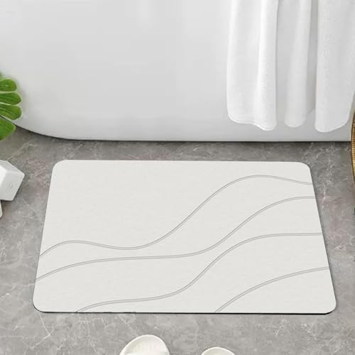 Matmend Bath Mat, Stone Bath Mat Diatomaceous Earth Quick Drying Non-Slip Shower Mats, Water Absorbing Rug Outside Shower, Diatomaceous Earth Stone Material (White) - color: White