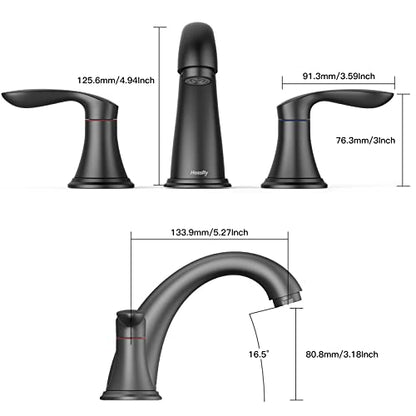 Bathroom Sink Faucet, Faucet for Bathroom Sink, Widespread Matte Black Bathroom Faucet 3 Hole with Plastic Pop Up Drain and cUPC Lead-Free Hose - (Matte Black 2 Packs) - color: Matte Black, size: 8 inch 2 packs