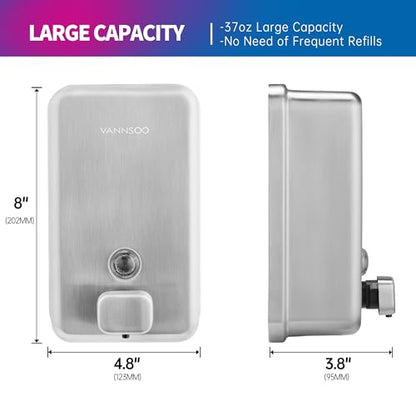 Commercial Soap Dispenser Wall Mount, Stainless Steel, 1 Pack | with Corrosion Proof Lining, Brushed Hand Liquid Sanitizer Dispenser Bathroom