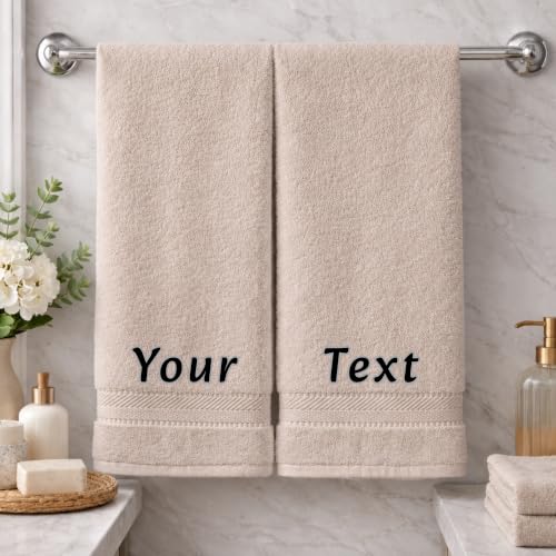 Personalized Towel Set, Custom Bath Towels with Name, Turkish Cotton Beige | 2 Pcs Hand Towel Set, 100% Cotton, Embroidered, Monogrammed, Customized Gift For Adults, Wedding, Bridal Shower, Housewarming - color: Beige, size: Hand Towels - 2 Piece