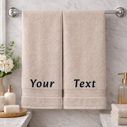 Personalized Towel Set, Custom Bath Towels with Name, Turkish Cotton Beige | 2 Pcs Hand Towel Set, 100% Cotton, Embroidered, Monogrammed, Customized Gift For Adults, Wedding, Bridal Shower, Housewarming - color: Beige, size: Hand Towels - 2 Piece