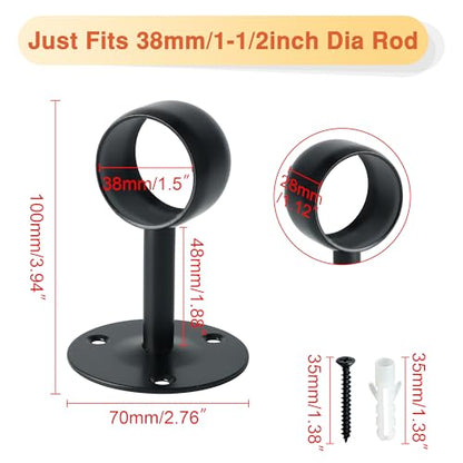 Alise Curtain Rod Holder Bracket 38mm Dia,Closet Rod Holders Wall Mount | Ceiling Mounted,Curtain Rod Flange Brackets,Ceiling Curtain Rods Brackets,for Bathroom Curtain,Stainless Steel,Black,4 Pcs - color: Matte Black, size: 38mm/1-1/2 Inch Dia.