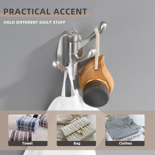 Angle Simple Bathroom Towel Hook Swivel, Robe Coat Hanger, Brushed Nickel | Zinc Alloy Foldable Robe Hook 3 Arms, Fold Flat When Not in Use, Space-Saving for Compact Rooms, Screw Wall Mount - color: Brushed Nickel, size: 1 Pack