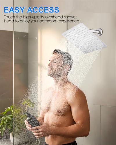 10 Inch Square Rain Shower Head Stainless Steel High Pressure High Flow Rainfall Shower Head Ceiling Mount Wall Mount Luxury Bathroom Shower - color: Brushed Nickel, size: 10 Inch