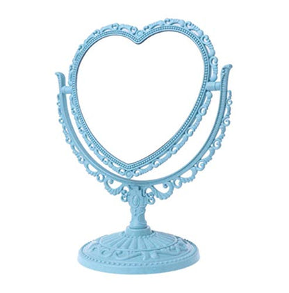 AKOAK Heart-Shaped Cosmetic Mirror - Plastic, Double-Sided, Rotatable, Lightweight Tabletop Mirror for Bathroom & Bedroom (Blue) | Plastic, Double-Sided, Rotatable, Lightweight Tabletop - color: Blue