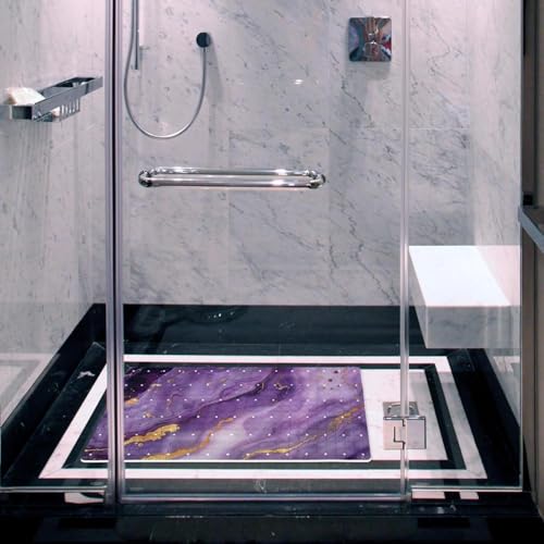 Baby Bath Mat Non Slip 26.8"x15.1" Bathtub Mat for Baby Eco Friendly Durable Bath Mat for Tub Non Slip Kids Tub Mat with Suction Cups, Purple Marble Texture - color: Multi 14