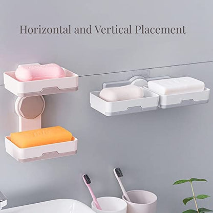 Soap Holder, PEFWO Strong Adhesive Double Layer Soap Dish, Removable Drill-Free Shower Soap Holder for Shower, Bathroom, Bathtub, Kitchen (White) - color: White