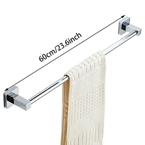 Chrome Bathroom Hardware Set 4 Pieces,Bathroom Accessories Set Stainless Steel Wall Mounted, Hand Towel Bar, Towel Ring, Robe Towel Hooks,Toilet Paper Holder,Towel Bar Set, 23.6 Inch - color: Chrome, size: 23.6Inch