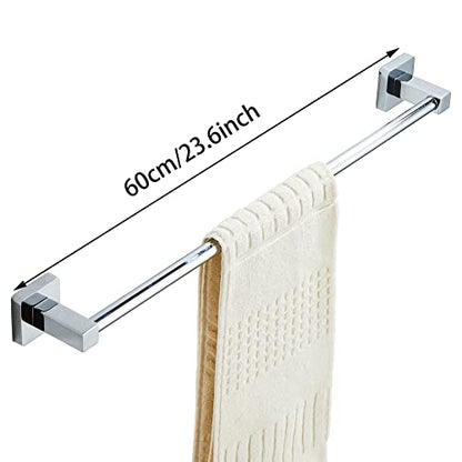Chrome Bathroom Hardware Set 4 Pieces,Bathroom Accessories Set Stainless Steel Wall Mounted, Hand Towel Bar, Towel Ring, Robe Towel Hooks,Toilet Paper Holder,Towel Bar Set, 23.6 Inch - color: Chrome, size: 23.6Inch