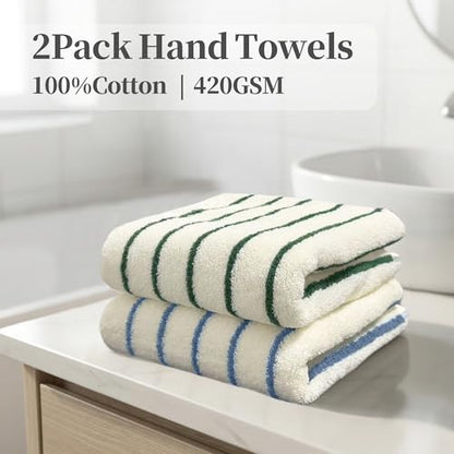 VOOVA & MOVAS Striped Kitchen Towels 2 Pack, 100% Cotton, 13x28 in | Multi-Purpose for Kitchen & Bathroom, Hanging Loop, 420GSM Medium Weight, Ultra Absorbent & Soft, Blue & Green Stripes - color: Green Blue Stripe