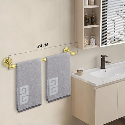 NearMoon Bath Towel Bar, Thicken Stainless Steel Shower Towel Rack Holder Wall Mounted for Bathroom, 24-lnch Overall Length-21-lnch Usable Hanging Space (1 Pack, Brushed Gold) - color: Brushed Gold, size: 24 Inch