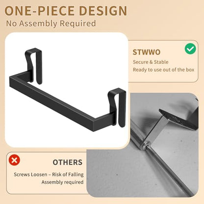 STWWO Over The Door Towel Rack, Kitchen Towel Holder Stainless Steel | Towel Bar for Over Cabinet Cupboard Door Kitchen Hanger, 2 Pack (Black)