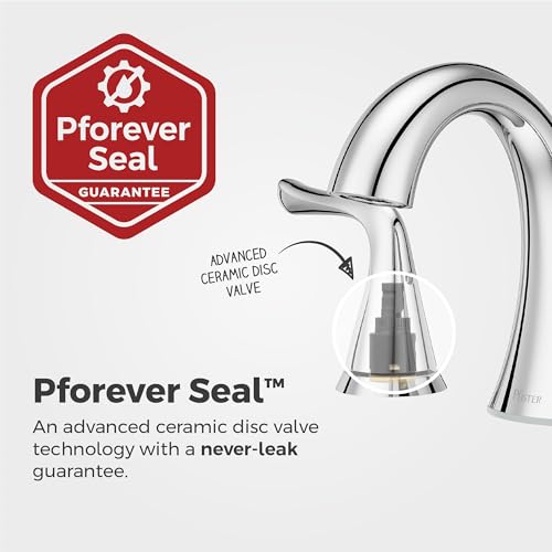 Pfister Willa 3 Hole Widespread Bathroom Sink Faucet with 2 Handles Polished Chrome Finish Push & Seal Drain TiteSeal Technology NSF Certified Vanity Faucet LF049MALCC - color: Polished Chrome, size: 1 Pack