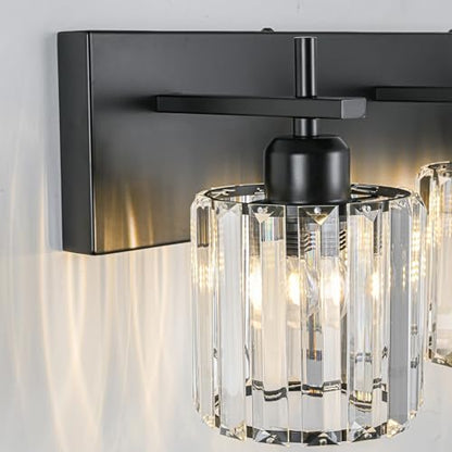 Black Crystal Bathroom Vanity Lights, Modern 2-Lights Bathroom Lighting Fixtures Over Mirror, Crystal Wall Lighting with Round Shade - color: Black-Round Shade, size: 2-Light