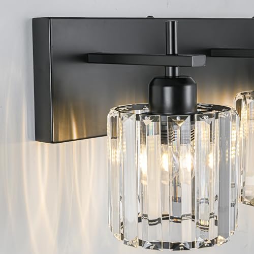 Black Crystal Bathroom Vanity Lights, Modern 4-Lights Bathroom Lighting Fixtures Over Mirror, Crystal Wall Lighting with Round Shade - color: Black-Round Shade, size: 4-Light