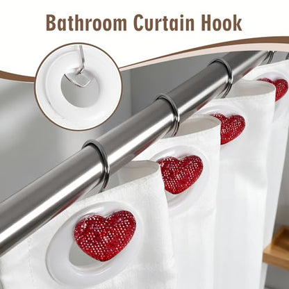 BBV Shower Curtain Hooks Rings for Valentine's Day, 12 Pcs Stainless Steel Glide Shower Hooks for Bathroom Shower Rods Curtains (Red Rhinestones) - color: Red Rhinestones