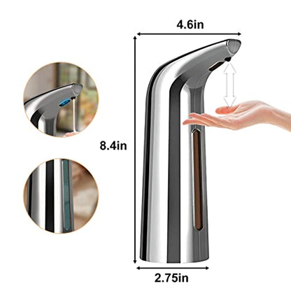 400 mL Silver Battery Powered Motion Sensor Soap Dispenser | Sensitive Automatic Induction Pump Transparent Liquid Window IPX6 Waterproof for Home And Commercial Space Use - color: Silver