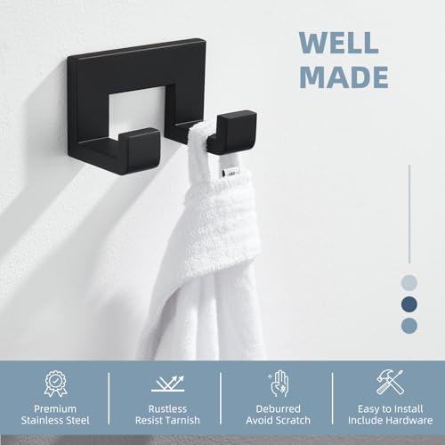 Angle Simple Double Towel Hook, Bathroom Hand Towel Holder, Matte Black | Rustproof SUS304 Stainless Steel Robe Coat Hook, Space Saving Home Storage for Kitchen Shower Entryway RV, Screws Mounted - color: Matte Black