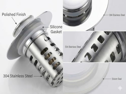 Bathroom Sink Stopper, Universal Stainless Steel Replacement | Universal Bathroom Sink Stopper Replacement, Fits 1.1–2.36 Inch Drain Holes, Brass Core with Stainless Steel Cover