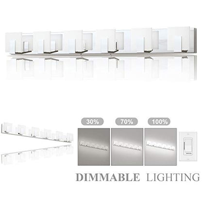 Aipsun 6 Lights Dimmable Modern LED Bathroom Vanity Light Acrylic Stainless Steel Chrome Up and Down Bathroom Wall Light Over Mirror(White Light 6000K) - size: 6 Lights