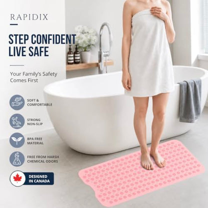Non-Slip Bathtub Mat – 39"x15.5" Extra Long Shower Mat with Powerful Suction Cups & Drain Holes, Machine Washable Bath Mat for Tub, Foot Massage Texture, Helps Keep Tubs Clean, Pink - color: Pink