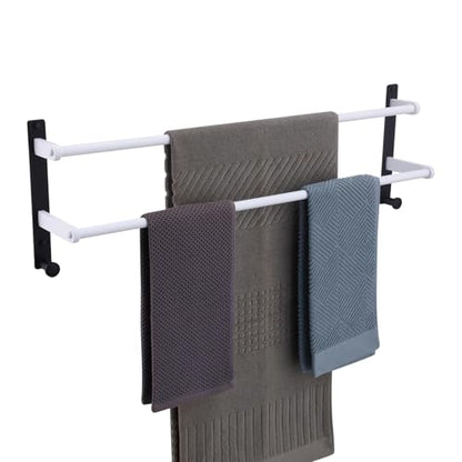 Double Towel Bar with Hooks for Bathroom Wall - 30" Double Layer Stainless Steel Towel Holder Rack, Heavy Duty Long Towel Hanger, White & Black - color: Black & White, size: 30-Inch