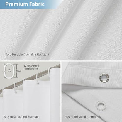 Extra Long Fabric Shower Curtain,No Liner Needed,72"x96",White | 2-in-1 Design,Linen Textured,100% Waterproof TPU-Laminated Backing,Magnetic Weighted,Machine Washable,For Bathroom,Hotel - color: White, size: 72"W x 96"L (Pack of 1)