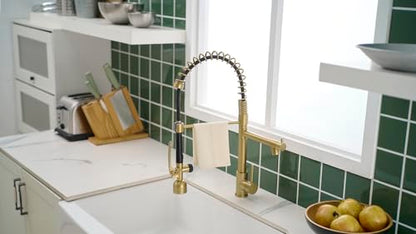 Fapully High Arc Brushed Gold Pull-Down Kitchen Faucet with LED Sprayer | Kitchen Sink Faucets with Pull Down Sprayer,Dual Spray Modes, Commercial Grade,Single Handle Single Hole Design - color: Brushed Gold, style: Modern