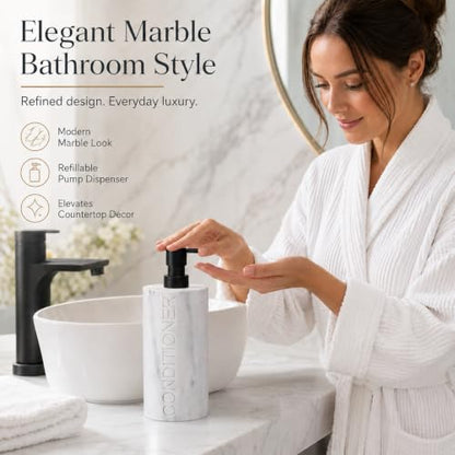 Conditioner Dispenser Luxurious Refillable Pump Bottle with Embossed Text, Durable Construction for Bathroom and Kitchen - color: Conditioner White