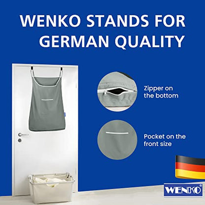 WENKO Laundry Hamper Bag Hanging, Over The Door Basket with Hooks, for Bathroom, Closet, Space Saving Storage, Wall mounted 3.94 x 20.47 x 31.89 in, Sage - color: Sage