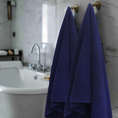 COTTON CRAFT Euro Spa Waffle Weave Bath Towels - Set of 4 Navy Towels | Pure 100% Ringspun Cotton Oversized Luxurious Towel Set - Soft Plush Super Absorbent Low Lint Quick Dry - 30 x 56 inches - color: Navy, size: 4 Pack Bath Towel