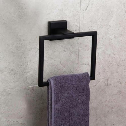 Towel Ring Stainless Steel Square Towel Rack Bathroom Vanity Towel Hanging Ring Hand Towel Holder for Bathroom Wall Hand Towel Holder -Towel Ring Black