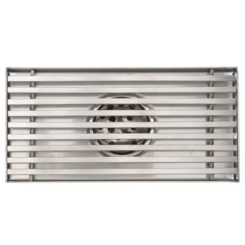304 Stainless Steel Linear Shower Drain 8 Inch Long 20x10 cm Rectangular Floor Grate for 50 mm Pipe Middle Outlet (Middle Drain) - size: Middle Drain
