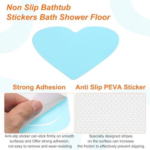 HARFINGTON 24pcs Non Slip Bathtub Stickers Bath Shower Floor 4" Anti-Slip Adhesive Sticker Tape Heart Style Decals with Scraper for Bathroom Kitchen Bathtub Treads Stairs, Blue - color: Blue