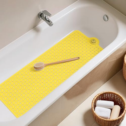 OTHWAY Bath Mat for Tub Non Slip: 39" X 17" Long Bathtub Mat with Hair Catcher│Big Drain Holes Shower Mats for Inside Shower│Machine Washable (Yellow) - color: Yellow