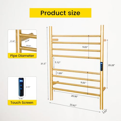 Heated Towel Racks for Bathroom 8-Bars, 23" Wall Mounted Electric Towel Warmer Racks with Timer & Temperature Control,Gold