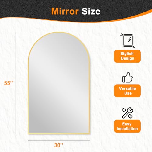 Arched Bathroom Mirror, Gold, 50"x30" - color: Gold, size: 50"L x 30"W
