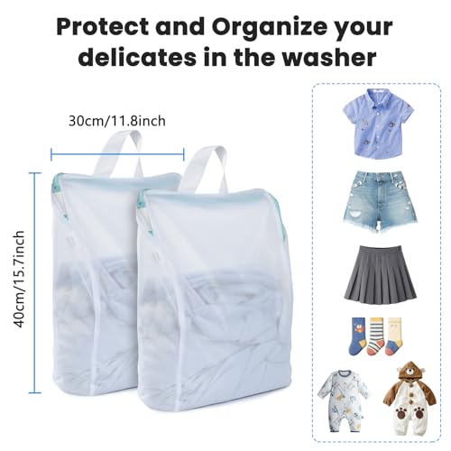 OTraki 12x16 Inch Mesh Laundry Bag 2 Pack Small Lingerie Bags with Handle and Zipper Fine Mesh Bags Delicate Washable Laundry for Home Colleage Travel Don't Drying, Melting 140-176℉, White | Fine Mesh Bags with Zipper Delicate Washable Laundry for Home Co