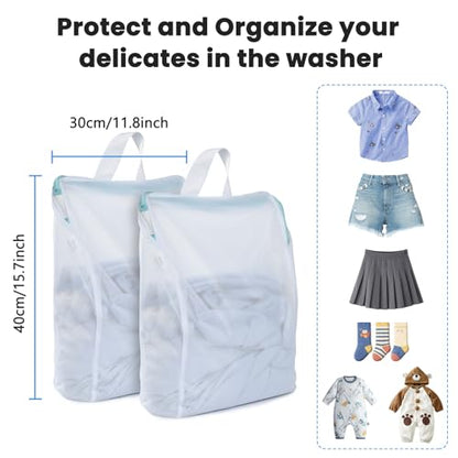 OTraki 12x16 Inch Mesh Laundry Bag 2 Pack Small Lingerie Bags with Handle and Zipper Fine Mesh Bags Delicate Washable Laundry for Home Colleage Travel Don't Drying, Melting 140-176℉, White | Fine Mesh Bags with Zipper Delicate Washable Laundry for Home Co
