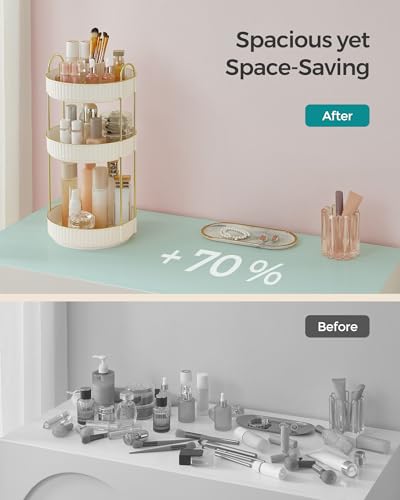 SONGMICS Makeup Organizer, 3-Tier Countertop, Customizable, Cloud White | Customizable skincare organizer countertop, round rotating, toiletries vanity organizer, lazy susan, gift UJKA011W01 - color: Cloud White, style: Round