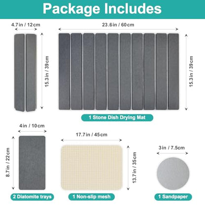 3Pcs Water Absorbing Stone Drying Mats for Kitchen Counter Diatomite Dish | Large Fast Dry Stone Sink Mat Dish Drying Matt Pad Bathroom Trays Countertop Black Diatomaceous Earth Dish Draining Mat - color: Dark Gray