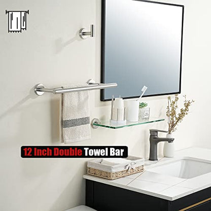 JQK Double Towel Bar, 15 Inch 304 Stainless Steel Thicken 0.8mm Towel Rack Holder for Bathroom Washcloths and Hand Towels, Brushed Wall Mount, Useable Length 12 Inch, TB100L12-BN - color: Brushed Stainless Steel, size: 15 Inch