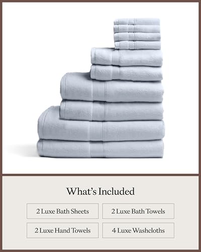 Cozy Earth Complete Luxe Bath Bundle - 60% Cotton 40% Viscose from Bamboo - Quick Dry & Plush Cotton Bath Towel Set - 4 Washcloths, 2 Hand Towels, 2 Bath Towels, 2 Bath Sheets - Harbor Mist - color: Harbor Mist
