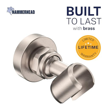 HammerHead Showers Solid Metal Handheld Showerhead Holder Wall Mount, Adjustable Screw-Mounted Pivot Ball, Shower Hose Holder, Fits Most Handheld Showerheads, Brushed Nickel - style: Brushed Nickel
