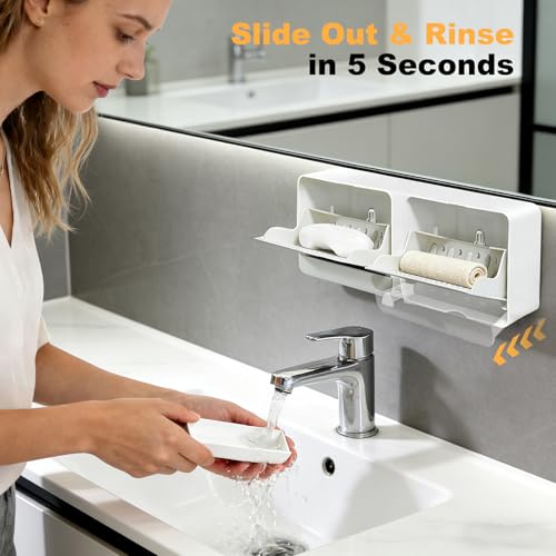 Strong Adhesive Hook Wall-Mounted Soap Dish Holder, 2-Layer Draining Tray with Removable Container, Keeps Soap Dry for Bathroom, Shower, Sink, Kitchen- Space Saver (1-Pack White-Dual Compartment) - color: 1-pk White-dual Compartment