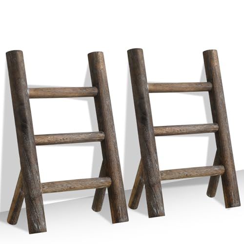 Cinnvoice 2 Pcs Wooden Tea Towel Ladder Rustic Hand Towel Stand Rack Mini Countertop Towel Stand Farmhouse Wood Counter Towel Holder for Bathroom Country Kitchen Office(Wood Color) - color: Wood Color