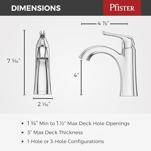 Pfister Willa Single Handle Bathroom Sink Faucet Chrome Finish with Push & Seal Drain TiteSeal Technology WaterSense EPA Compliant NSF Certified Vanity Faucet LF042MALCC - color: Polished Chrome, size: 1 Pack